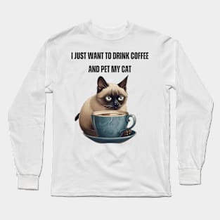 Coffee and Cat Love - Cute Cat Owner Design Long Sleeve T-Shirt